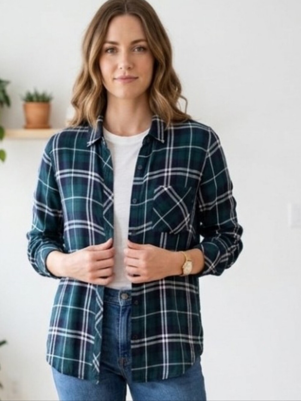 Rails Plaid Hunter Forest Navy White Button Down Shirt Size M